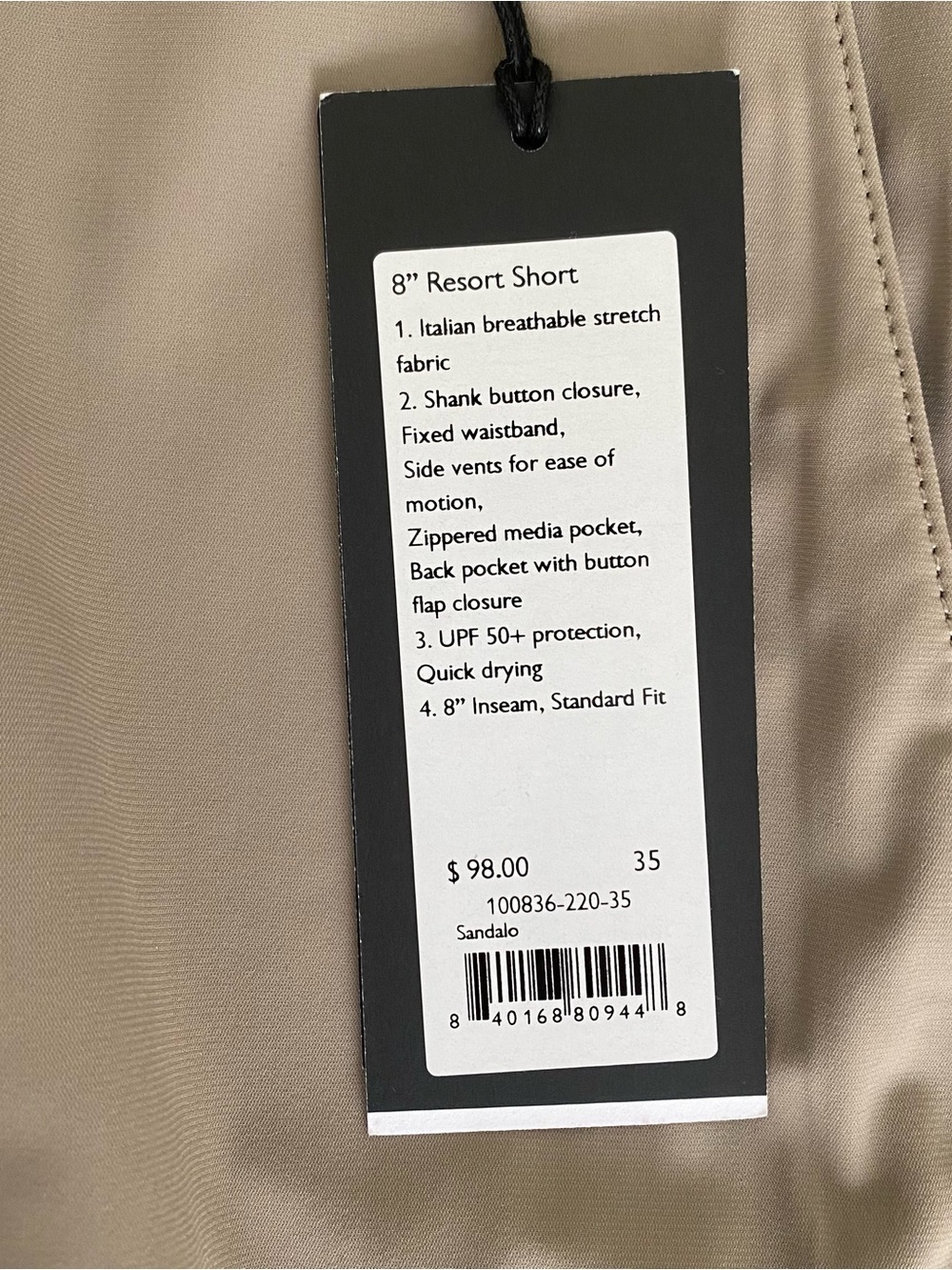 NEW Rhone 8" Resort Shorts in Sandalo Khaki Men’s Size 35 - Picture 9 of 10